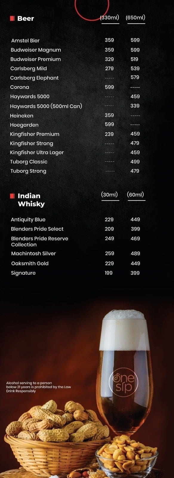 Bar Menu Page 1